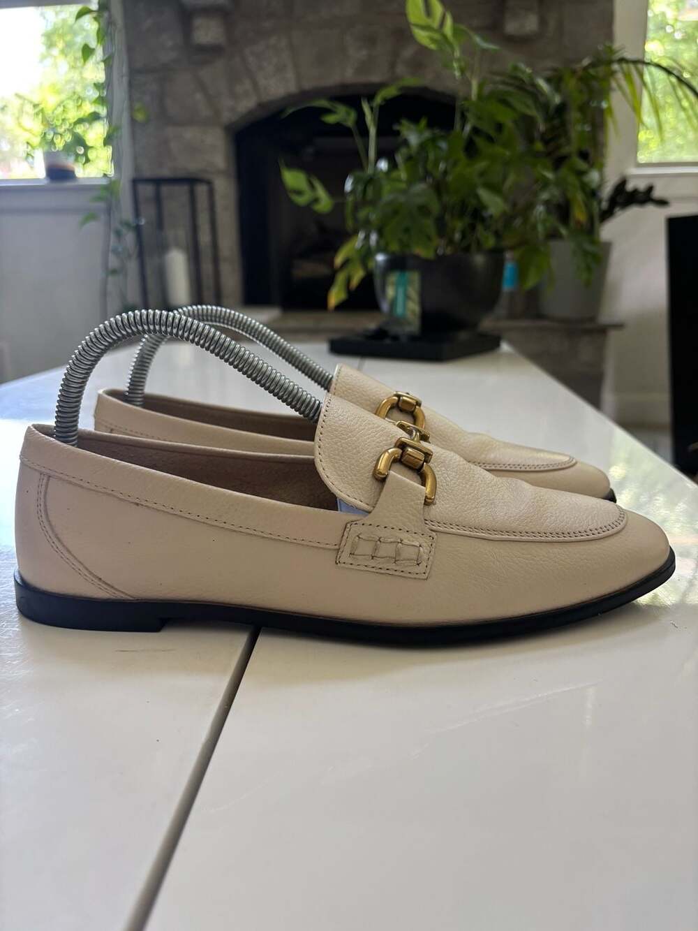 Womens Zara Cream Leather Horsebit Loafers Size 39 (8)